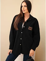 Dámská košile oversize z manšestru s kapsami a dlouhým rukávem z bavlny černá Dámská košile oversize z manšestru s kapsami a dlouhým rukávem z bavlny černá