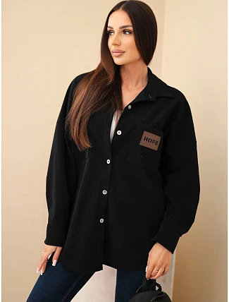 Dámská košile oversize z manšestru s kapsami a dlouhým rukávem z bavlny černá Dámská košile oversize z manšestru s kapsami a dlouhým rukávem z bavlny černá