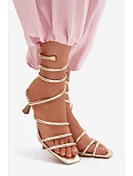 Dámské sandály na podpatku s pásky Zlaté Samara