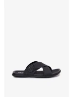 Pánské kožené pantofle s přezkou Big Star – černé