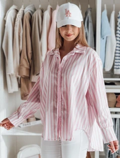 Dámské oversize tričko s prodlouženým zadním dílem SAMONE v růžovo-bílých pruzích FashionStreet DY0462