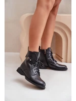 Kožené Boty Na Ploché Podešvi S Dekorací Ocieplane Maciejka N3115-01 Černé