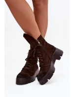 Dámské kotníkové boty worker z přírodního semiše – čokoládové Zazoo