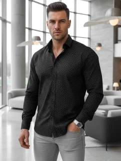 Pánská vzorovaná košile regular fit černá FashionStreet DX2696