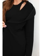 Dámská bunda z bavlny s kapucí a prodlouženým předním dílem černá