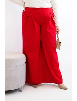 Dámské kalhoty Plus Size s širokými nohavicemi a plisováním červené
