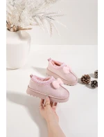 Dětské sněhule s výšivkou a mašličkou Daven – růžové