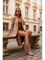 Dámské kotníkové kozačky – kovbojky se třásněmi na sloupku Gralina – khaki Dámské kotníkové kozačky – kovbojky se třásněmi na sloupku Gralina – khaki