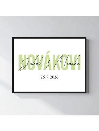Personalizovaný magický fotoobraz v rámu - čtverec 30x40 - jména novomanželů Personalizovaný magický fotoobraz v rámu - čtverec 30x40 - jména novomanželů