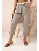 Dámské lněné kalhoty s bavlnou a páskem fango Dámské lněné kalhoty s bavlnou a páskem fango