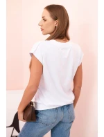 Dámská bavlněná blůza s výstřihem do V a potiskem vlaštovek bílá