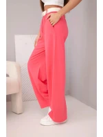 Dámské bavlněné kalhoty se širokými nohavicemi a páskem malinové