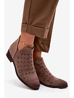 Dámské perforované kotníkové boty na nízkém podpatku Vinceza 58626 tmavě béžové