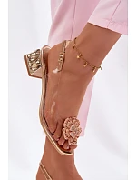 Průhledné sandály na klínku s krystaly a květinou Vinceza 70122 šampaňské