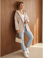 Dámská oversize kordurová bunda s kapucí, béžová, FashionStreet TY6051 Dámská oversize kordurová bunda s kapucí, béžová, FashionStreet TY6051