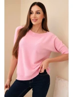 Dámský svetr z viskózy s krátkým rukávem cukrová růžová