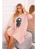 Šaty s potiskem a rozšířeným spodním dílem tmavě pudrově růžové