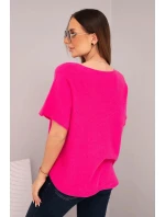 Dámský svetr s krátkým rukávem a výstřihem do V fuchsie