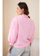 Dámská bavlněná košile s krajkou a vázáním světle růžová