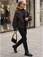 Krátký dámský kabát s vlnou, hnědý, FashionStreet TY6034 Krátký dámský kabát s vlnou, hnědý, FashionStreet TY6034