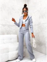 Šedý dámský komplet - krátké sako a široké kalhoty (8263)