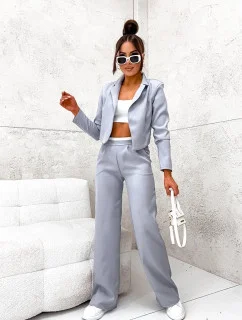 Šedý dámský komplet - krátké sako a široké kalhoty (8263)