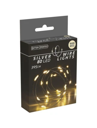 DRÁTĚNÉ SVĚTLO GIRLANDA NA BATERIE 80 VEDLA TEPLÁ BÍLÁ