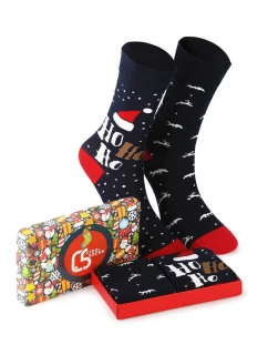 Unisex vánoční ponožky v krabičce – sada 2 párů s sobi a nápisem Ho Ho