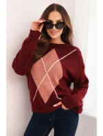 Dámský svetr s geometrickým vzorem s příměsí vlny a alpaky bordový Dámský svetr s geometrickým vzorem s příměsí vlny a alpaky bordový