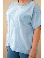 Dámská bavlněná halenka Plus Size s vyšívanými květinami modrá Dámská bavlněná halenka Plus Size s vyšívanými květinami modrá