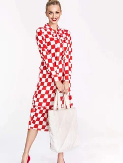 Bílo-červené dámské kárované šaty s vázáním ve výstřihu Ann Gissy (XY202117)