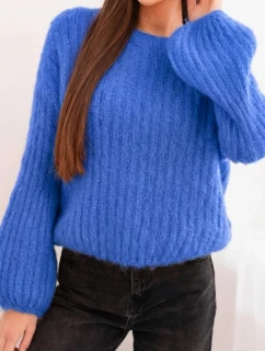 Svetr dámský z mohairu s bufkovými rukávy tmavě džínový