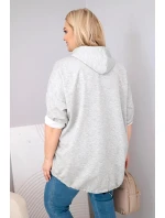 Dámská mikina Plus Size viskózová s kapucí a klokaní kapsou šedý melír