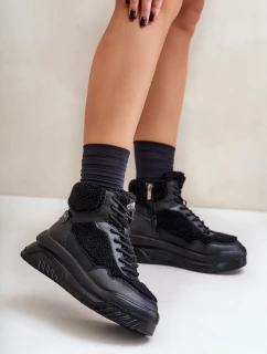 Dámské sneakersy na platformě s kožíškem typu beránek Lee Cooper LCJ-24-47-3145 Černé