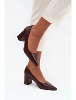 Lodičky na sloupkovém podpatku se špičatými nosy čokoládové Ryvessa