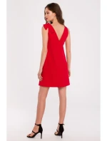 K128 Jednoduché šaty áčkového střihu s mašlí - červené