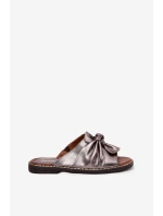 Dámské pantofle na nízkém podpatku – grafitové Nelvira