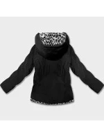 Krátká černá dámská volná bunda s panteřím motivem Miss TiTi (25899)