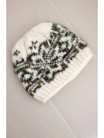 Dámská zimní čepice z vlny s norským vzorem K354 ecru+tmavě zelená