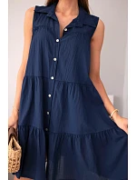Dámské bavlněné košilové šaty bez rukávů s knoflíky námořnická modrá Dámské bavlněné košilové šaty bez rukávů s knoflíky námořnická modrá
