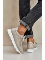 Kožené Sportovní Boty Na Platformě S Leskem D&A LR51-629 Béžové