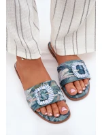 Ploché Dámské Pantofle S Ozdobnou Sponou Modré Clariola