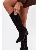 Dámské kozačky s podpatkem z eko semiše Černé Coretta