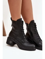 Zateplené dámské kotníkové boty z přírodní kůže na blokovém podpatku Vinceza – černé