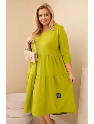 Dámská bavlněná sukni Plus Size s volány a ohrnutým rukávem pistáciová