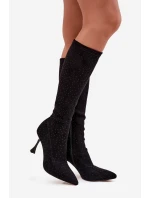 Dámské kozačky na jehlovém podpatku s ozdobou D&A JC52-883 Černé