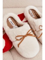 Kožešinové bačkory s mašlí ecru Minella