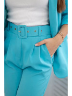 Elegantní set bundy a kalhot tyrkysové barvy