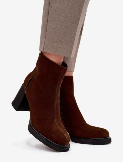 Dámské semišové botky Vinceza – na sloupkovém podpatku, hnědé