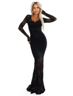 620-1 Večerní krajkové síťované maxi šaty s dlouhými rukávy - černé 620-1 Večerní krajkové síťované maxi šaty s dlouhými rukávy - černé